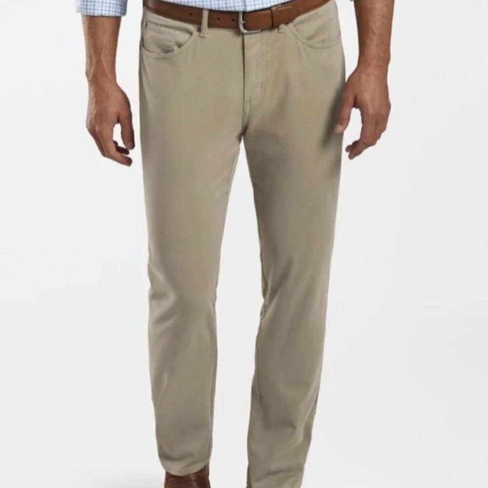 Peter Millar Signature Sateen Khaki Pants Men 35x32 Stretch Golf Casual Tan